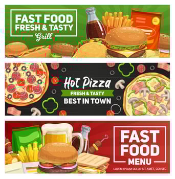 Fast food pizza, burger, fries and sandwich vector
