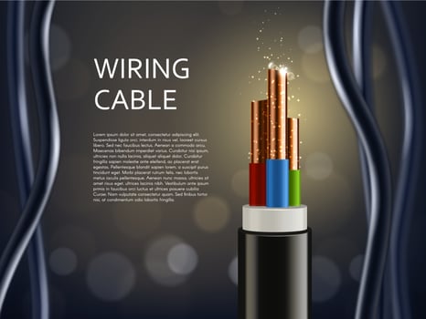 Electric wire cable, wires copper shine sparks vector