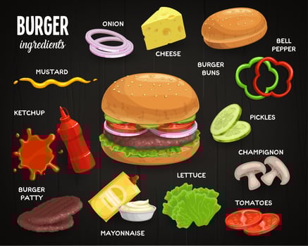 Fast food ingredients for hamburger, cheeseburger vector