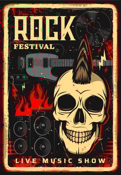 Hard rock music festival concert guitar and skull vector