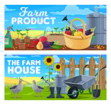 Farm products and natural farming banners vector