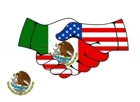 Mexico and USA partnership handshake vector
