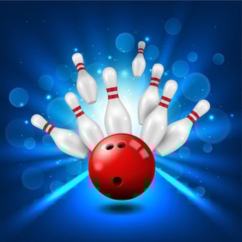 Bowling alley, skittles and ball in ninepin strike vector