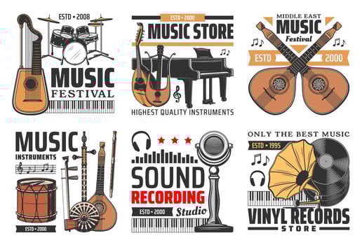 Music and sound icons, instruments, records studio vector