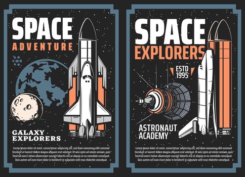 Space adventure, planet exploration vector posters
