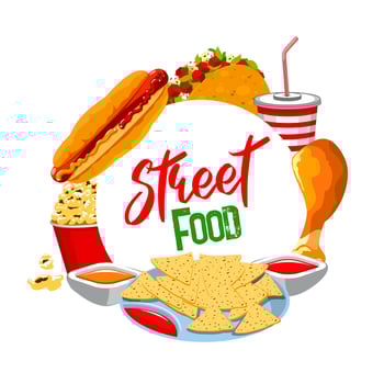 Fast food round banner, isolated vector frame