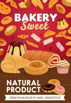 Sweets, desserts and patisserie pastry vector