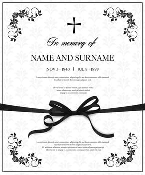 Funeral vector card with vintage obituary template