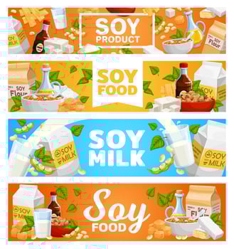 Soybean healthy food products vector banner