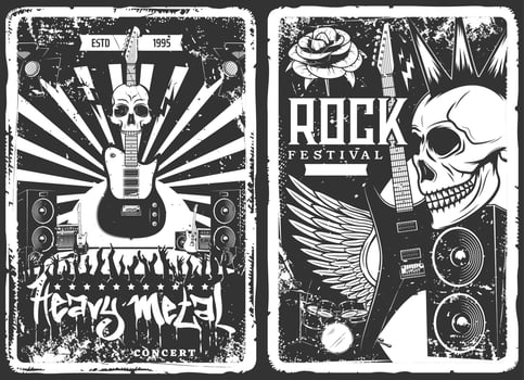 Rock concert, music band festival grunge poster vector