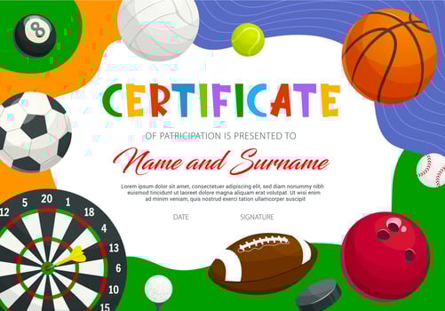 Certificate of participation in sports tournament vector