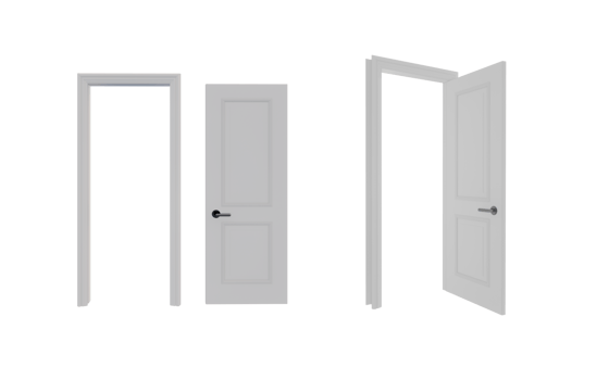 door isolated on white background PNG 3d rendering . light gray door