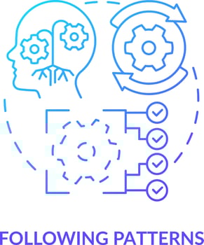 Following patterns blue gradient concept icon. Repetitive actions. Resisting changes reason abstract idea thin line illustration. Isolated outline drawing vector