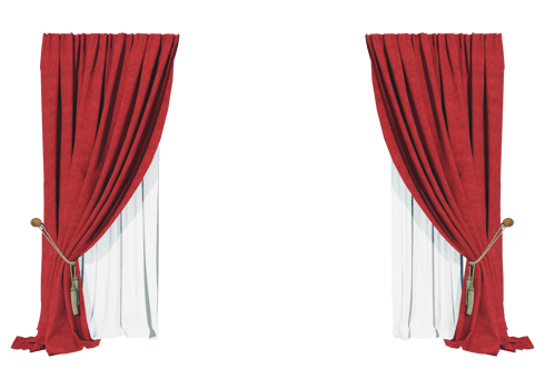 curtains red blackout with curtains sheer in PNG isolated on transparent background. with a 3D image rendering