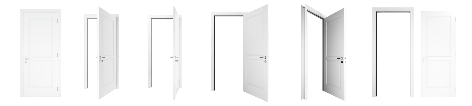 door isolated on white background PNG 3d rendering . light gray door