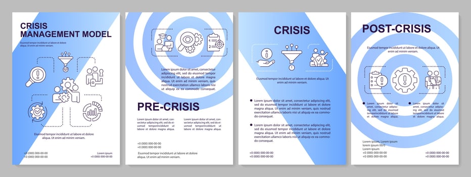 Crisis communication blue brochure template. Leaflet design with linear icons. Editable 4 vector layouts for presentation, annual reports