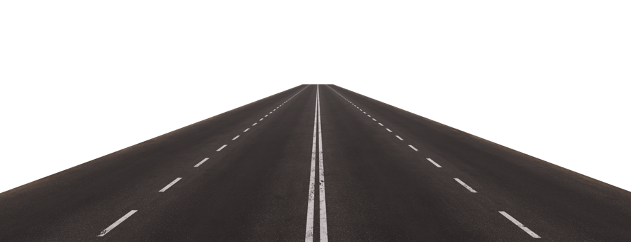 Empty asphalt road four lanes in PNG isolated on transparent background. straight road line.