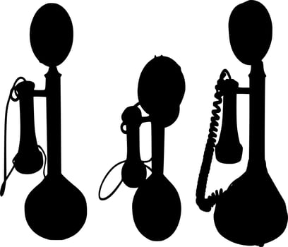 Vector silhouette of old phones on white background