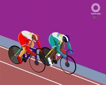Illustration Of Diverse Athletics Racing Bicycle On Road Track For Championship Concept. vector