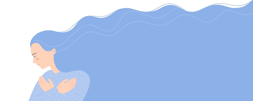 Silhouette of smiling woman with managing her stress or depress, mental health concept. Flat vector illustration banner.