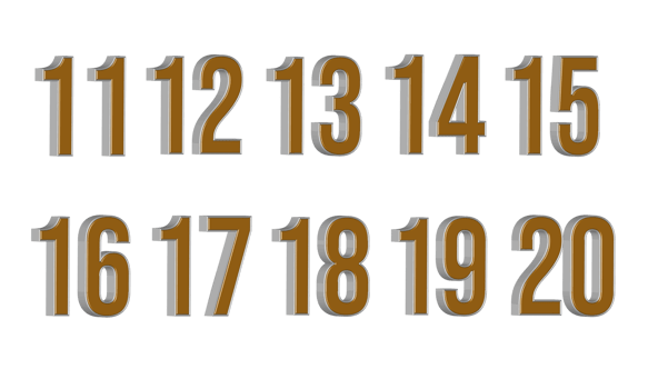 NUMBER 11 TO 20 GOLD SILVER STYLE PNG