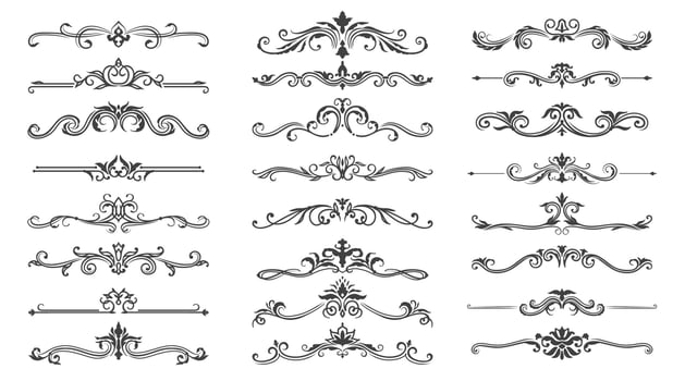 Vintage dividers, floral borders, flourish frames vector