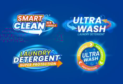Powder or detergent color labels isolated set vector