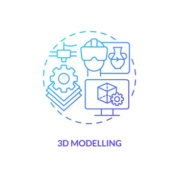 3D modelling blue gradient concept icon. Virtual property generation. Metaverse technology abstract idea thin line illustration. Isolated outline drawing vector