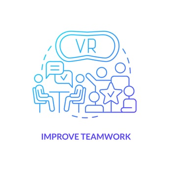 Improve teamwork blue gradient concept icon. Improve interaction. Metaverse importance for business abstract idea thin line illustration. Isolated outline drawing vector