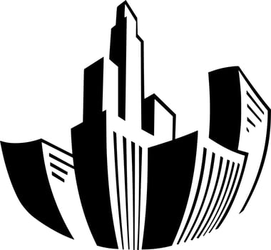 Vector silhouette of building on white background
