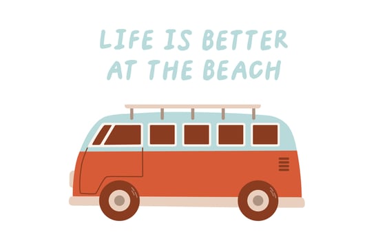 Life is better at the beach. Retro travel auto. Perfect for t-shirt design, sticker, etc. Vector illustration