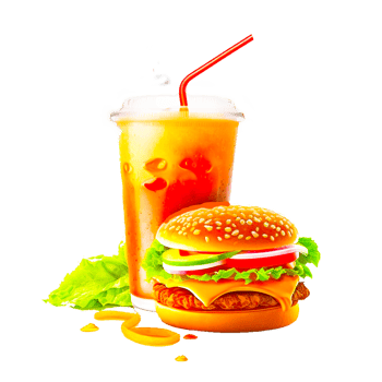 Fast food set big hamburger and soda illustration png