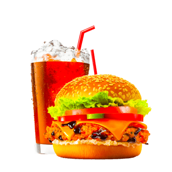 3d render illustration of hamburger and soft drink isolated png