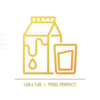 Dairy pixel perfect gradient linear vector icon. Cows milk. Agricultural product. Calcium rich food. Beverage market. Thin line color symbol. Modern style pictogram. Vector isolated outline drawing