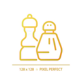 Condiments pixel perfect gradient linear vector icon. Food seasoning. Salt and pepper. Flavour enhancement. Thin line color symbol. Modern style pictogram. Vector isolated outline drawing