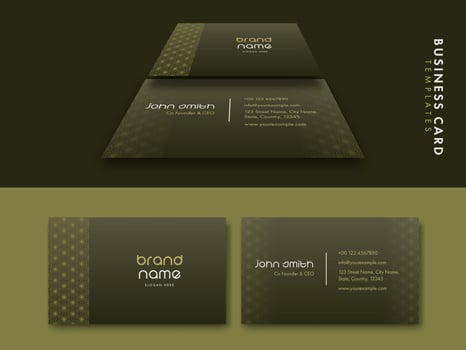 Business Card Template Set With Double-Sides Presentation In Green Color. vector