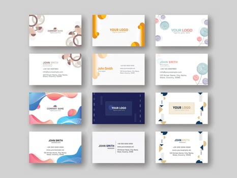 Front And Back Side Of Horizontal Business Card Set For Advertising. vector