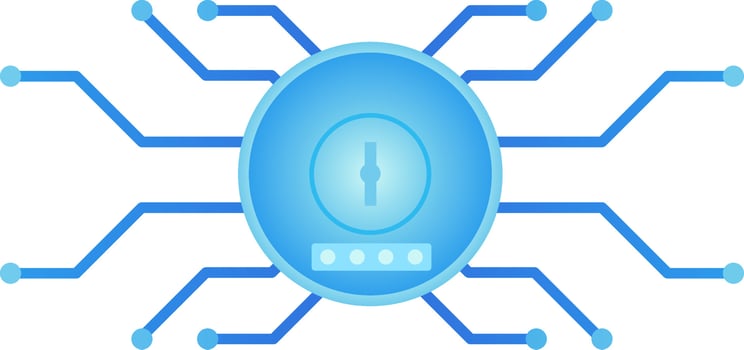 Password vector illustration. Cyber keyhole password for design about cyber security, computer, malware and privacy. Blue system password graphic resource for web security. Code access encryption icon