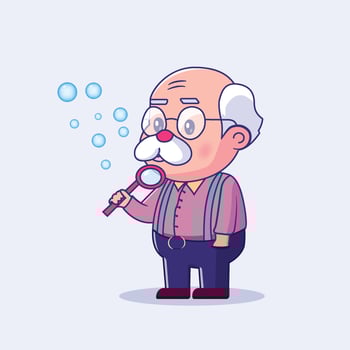 Vector character icon for grandfather blowing bubble flat cartoon illustration.