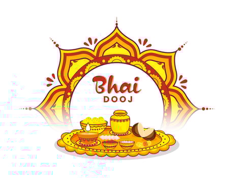 Decorative Worship Plate Of Bhai Dooj And Mandala Pattern On White Background. vector