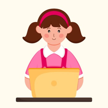 Young Student Girl Using Laptop On Pastel Yellow Background. vector