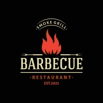 BBQ hot grill vintage typography Logo design with crossed flames and spatula. Logo for restaurant, badge,cafe and bar. vector