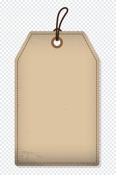 Blank old paper label or cloth tag. Brown price tag with rope. Template shopping label. Blank discount and price tag on paper. Vintage price tag. Vector illustration