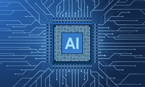 Artificial intelligence micro chip illustration. Quantum computing. Digital technology artificial intelligence concept design. Abstract futuristic hitech style. Vector illustration