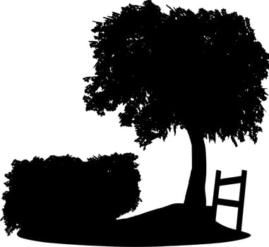 Vector silhouette of landscape on white background
