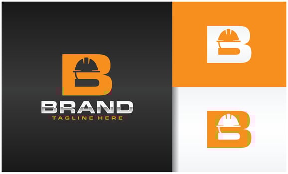 letter B logo with construction helmet silhouette vector