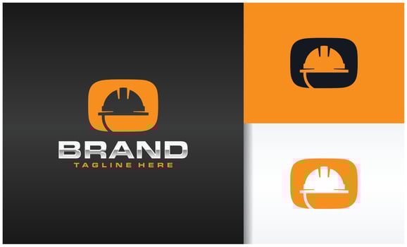 letter O logo with construction helmet silhouette vector