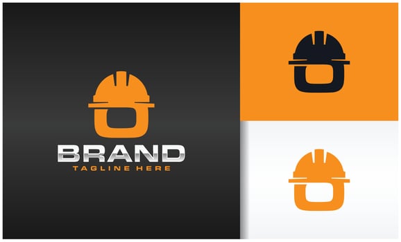 letter O logo with construction helmet silhouette vector