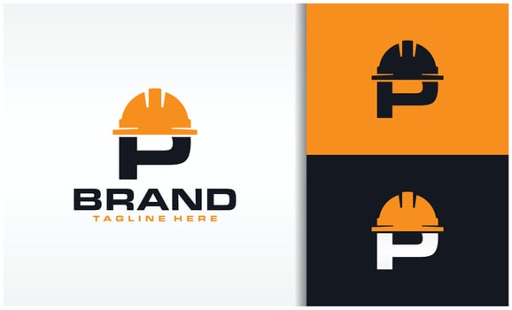 initials P cap construction logo vector