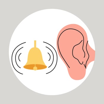 Ringing in the ear. Otitis, tinnitus symptom. Bacteria in the middle ear vector